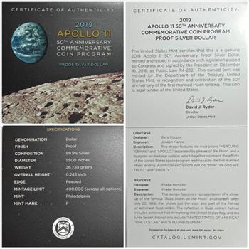 - 2019-P U.S. Mint Proof Silver Dollar - Apollo II 50th Anniversary Commemorative Coin in Velvet Box
