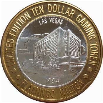 Silver Strike!  Limited Edition $10 Silver Gaming Token - 1994 Flamingo Las Vegas  - .999 Fine Silver