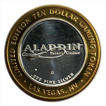 Silver Strike! Limited Edition $10 Silver Gaming Token: Aladdin: 1001 Arabian Nights Magic Carpet - Las Vegas - .999 Fine Silver