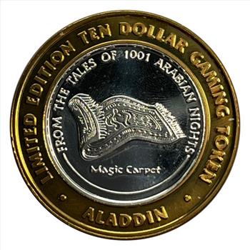 Silver Strike! Limited Edition $10 Silver Gaming Token: Aladdin: 1001 Arabian Nights Magic Carpet - Las Vegas - .999 Fine Silver