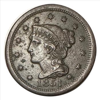 >1851 U.S. Braided Hair Large One Cent - Well Struck!