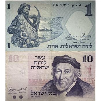 >Israel Crisp 1 and 10 Pounds Notes - 2 Beautifully Illustrated Notes - Walks of Life and Portrait of Montefiore