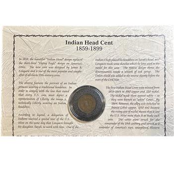 >1890 U.S. Indian Head One Cent - America's Rare 19th Century Coins - In Custom Display Panel