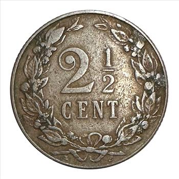 >1904 Netherlands 2 1/2 Cent Coin - Crowned Lion with Sword - Nice Detail