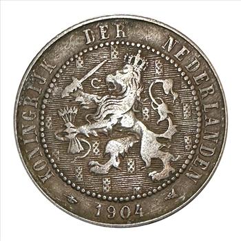 >1904 Netherlands 2 1/2 Cent Coin - Crowned Lion with Sword - Nice Detail