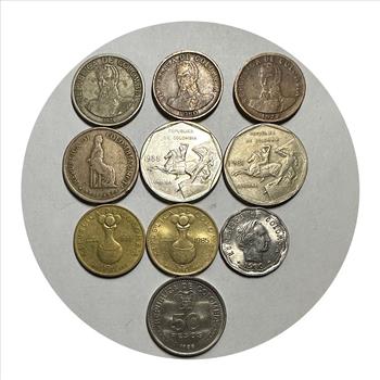 Colombia World Coins - 1, 2, 5, 10, 20 and 50 Pesos - 10 Coins Total