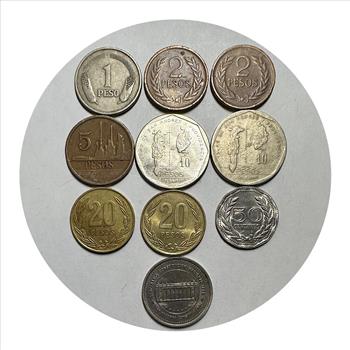 Colombia World Coins - 1, 2, 5, 10, 20 and 50 Pesos - 10 Coins Total