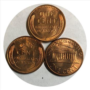 >1957 & 1958 U.S. Lincoln Wheat Cents & 1959 Lincoln Memorial Cent - Brilliant Uncirculated - 3 Coins