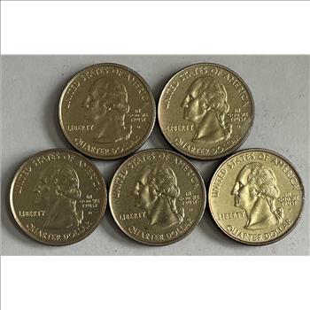 2001 U.S. Gold Layered State Quarters (D) NY, NC, KY and RI and (P) VT - 5 Beautiful Quarters