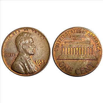 >1959 (P&D) U.S. Lincoln Memorial Cents - First Year of Memorial Reverse Variety - Red Copper Highlights on the 