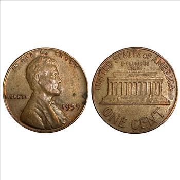 >1959 (P&D) U.S. Lincoln Memorial Cents - First Year of Memorial Reverse Variety - Red Copper Highlights on the 