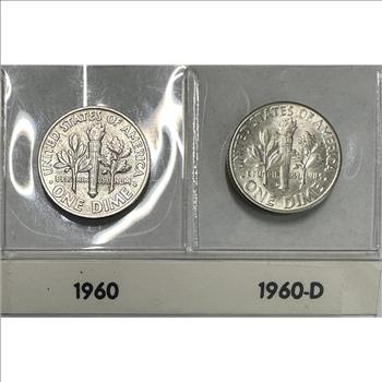 1960 (P&D) U.S. Silver Roosevelt Dimes - 2 Silver Coins!