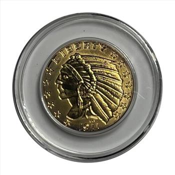 . 1911 U.S. Liberty Indian Head Five Dollar  Replica Coin - Gold Layered