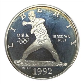 1992-S U.S. Silver Proof Olympiad XXV Baseball Commemorative One Dollar Coin