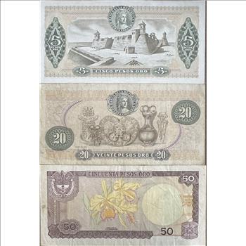 Colombia Paper Currency - 5, 20 and 50 Pesos Banknotes of Pagara Al Portador, Colombia - 3 Crisp and Colorful Notes