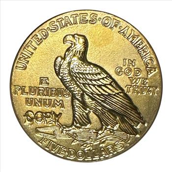 1929 Liberty Indian Eagle Five ($5) Dollars 'Copy' Coin Gold-Toned with Spot of Blue Toning Obverse, Encased