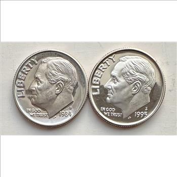 1984-S & 1995-S U.S. Proof Roosevelt Dimes - 2 Dimes with Mirror-Like Shine