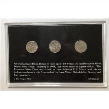 U.S. Complete Roosevelt Silver Dime Mint Mark Collection - Philadelphia Denver San Francisco with COA - 3 Coin Set
