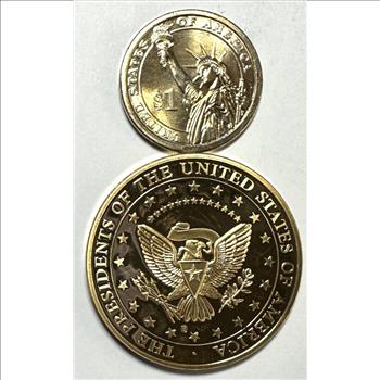 Abraham Lincoln Presidential 2 Coin Set - 2010-D $1 & 24k Gold Layered Commemorative Coin - Limited Edition - American Mint