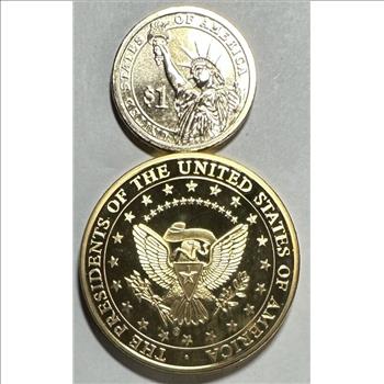 Abraham Lincoln Presidential 2 Coin Set - 2010-D $1 & 24k Gold Layered Commemorative Coin - Limited Edition - American Mint