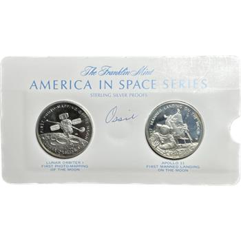 . America In Space Sterling Silver Proof Coins - Lunar Orbiter 1 & Apollo 11 - 2 Coins Set