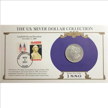 >1880-O U.S. Silver Morgan Dollar-The U.S. Silver Dollar Collection With Stamp Honoring James Garfield Elected as 20th President