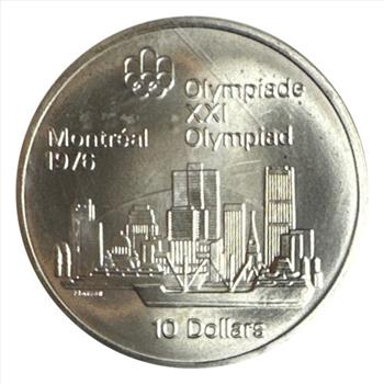 - 1973 Canada Silver (.925) Ten Dollar Coin - Royal Canadian Mint - 1976 Montreal Summer Olympics