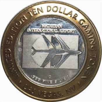 Silver Strike!  Limited Edition $10 Silver Gaming Token - McCarren International Airport - .999 Fine Silver