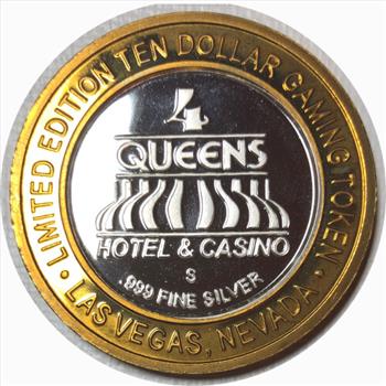Silver Strike!  Limited Edition $10 Silver Gaming Token - 4  Queens Hotel and Casino Las Vegas  - .999 Fine Silver