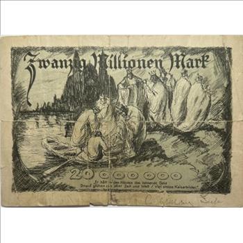 - 1923 German 20 Million Mark Note - Large Emergency Currency - City of Speyer