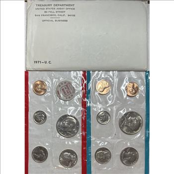 >1971 U.S. Uncirculated Coin Set - 11 Coins Including (2) Kennedy Half Dollars and Mint Marker in Original Packaging