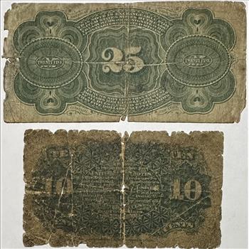 U.S. Fractional Currency!  1863 25 Cents and 1863 10 Cents Notes - Extremely UNIQUE & RARE