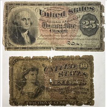 U.S. Fractional Currency!  1863 25 Cents and 1863 10 Cents Notes - Extremely UNIQUE & RARE