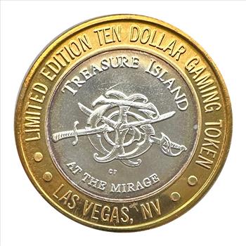 Silver Strike! TREASURE ISLAND at the Mirage, Las Vegas, NV .999 Silver $10 Gaming Token - Parrot in a Pirate Hat!