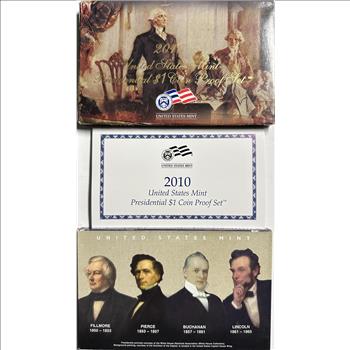 >2010-S U.S. Presidential $1 Coin Proof Set - Fillmore, Pierce, Buchanan & Lincoln - Original Packaging - COA