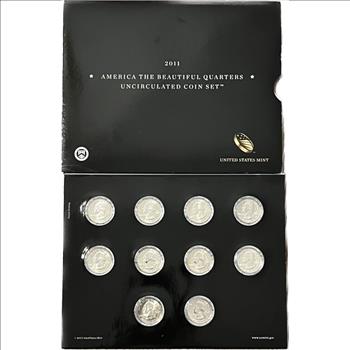 . 2011 America The Beautiful Quarters Uncirculated Coin Set - 10 National Park Quarters Beautifully Packaged