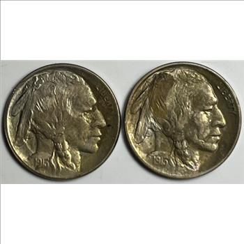 . 1913 U.S. Buffalo Nickels - Type 1 and Type 2 - Set of 2