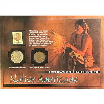 >Morgan Mint - America's Official Tribute to Native Americans-1924 Buffalo Nickel & 1904 Indian Head Cent