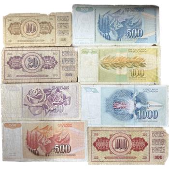>Yugoslavia Bank Notes - Various Denominations - 8 Beautifully Illustrated and Colorful Notes!
