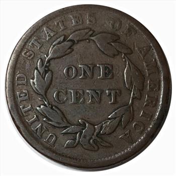 #1839 U.S. Booby Head Large Cent with Modified Reverse Omitting Line Under Cent
