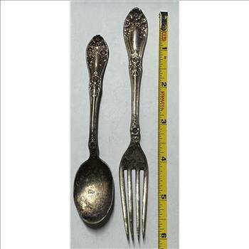 H & T Mfg. Co. Vintage Early 1900's Silver Layered Teaspoon and Fork Set