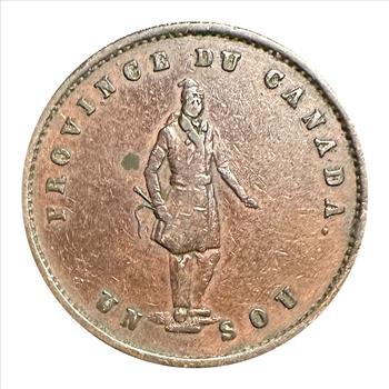 >1852 Canada Quebec Bank Token Half Penny - Excellent Detail and Brick Red in Color