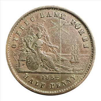 >1852 Canada Quebec Bank Token Half Penny - Excellent Detail and Brick Red in Color