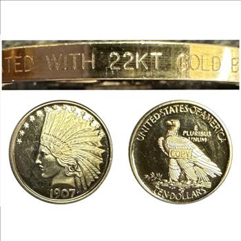 - 1907 U.S. Ten Dollar Indian Head Eagle Coin - Copy - Plated in 22k Gold