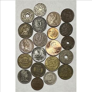 >Assortment of World Coins - All Smaller Than U.S. Lincoln One Cent and Includes 2 Silver - 21 Coins