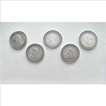 1999 Colorized Twentieth Century State Quarter Collection - NJ, DE, PA, GA and CT - 5 Colorful Quarters in Custom Display Panel