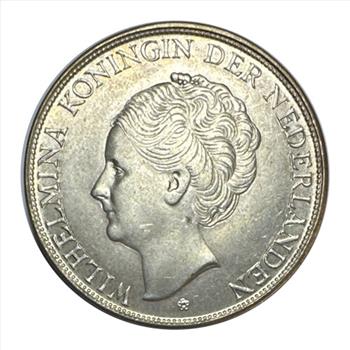 1944-D Silver Curacao Kingdom of the Netherlands  2-1/2 Gulden - Munt Van Curacao - Edge Writing - Lustrous