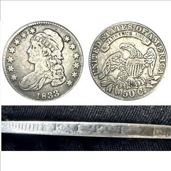 - 1833 U.S. Silver Capped Bust Lettered Edge - 50 Cent Coin - Beautiful Detail