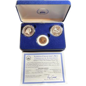 . 1776/1794 Silver Tribute Proof Set-Struck in 1 Troy Oz of .999 Pure Silver-Boxed Set-3 Coins from National Collector's Mint