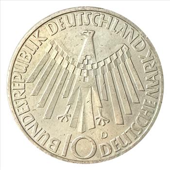 >1972-D Germany Silver Spiele Der XX Olympiade 10 Deutschemark Coin - Citius, Altius, Fortius on Coin Edge !